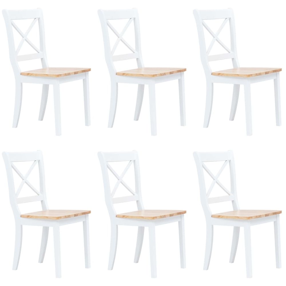 Petromila vidaXL Jedálenské stoličky 6 ks, biele a svetlé drevo, kaučukový masív